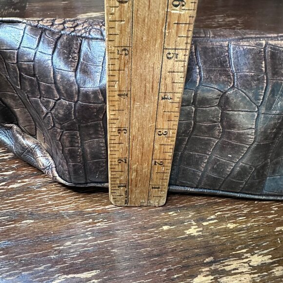 Crocodile-Embossed Brown Leather Conceal Carry Handbag By Hidesign Double Handle - Picture 4 of 14